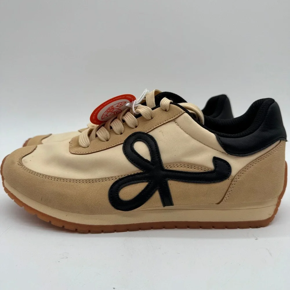 Lucky Step Women's Size 9 Tan Black Retro Sneakers Vegan Lace Up Casual Shoes